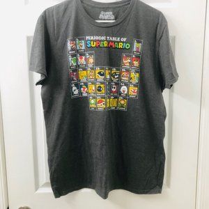 Super Mario Periodic Table Gray Graphic T-shirt Men's Large Luigi Toad Bowser